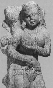 Yakshi pressing her breast
Mathura art